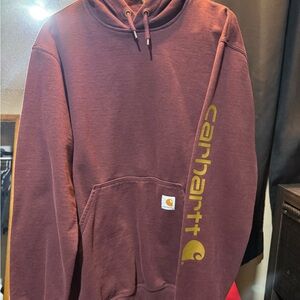 Carhartt Men's Burgundy Hoodie with Gold Logo